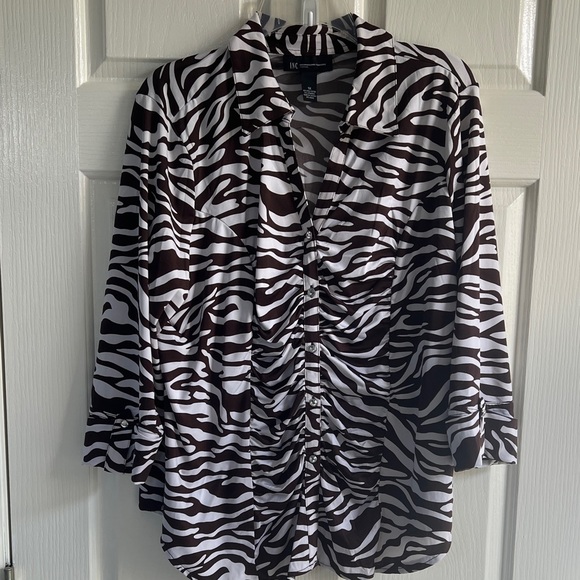 INC International Concepts Tops - INC International Concepts Brown and White Zebra Blouse